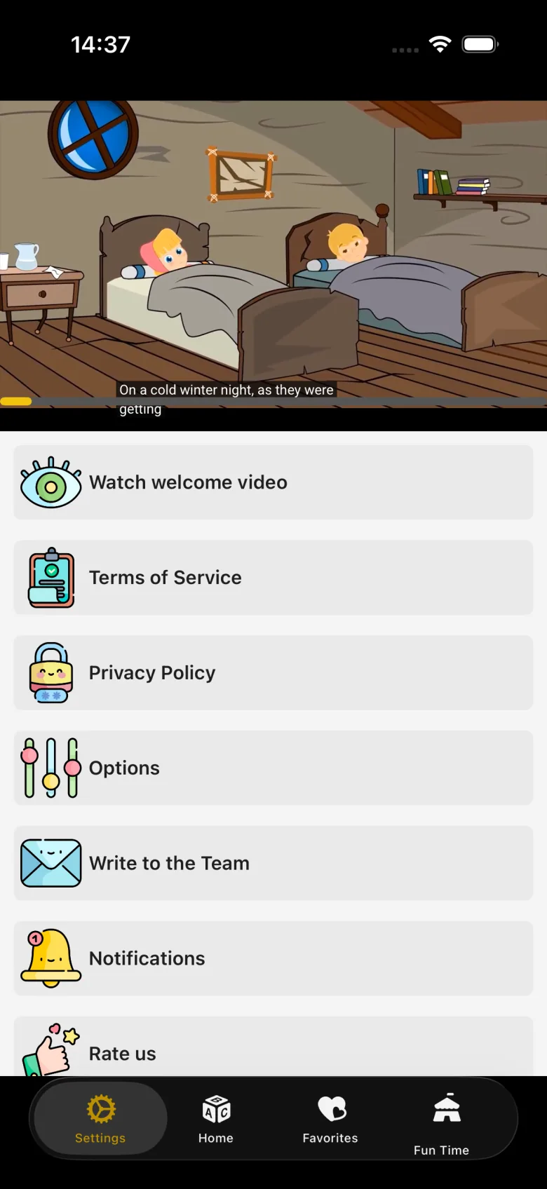 Baby Kids Tube: Videos & Games settings screen